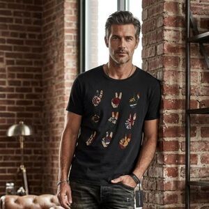 John Varvatos Star USA Embroided Flag Crew Neck T Shirt Tee Top    Mens Size XL